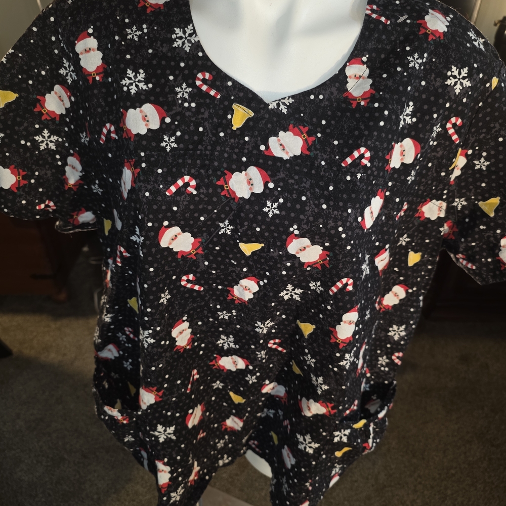 Festive Black Santa Print Women's Top